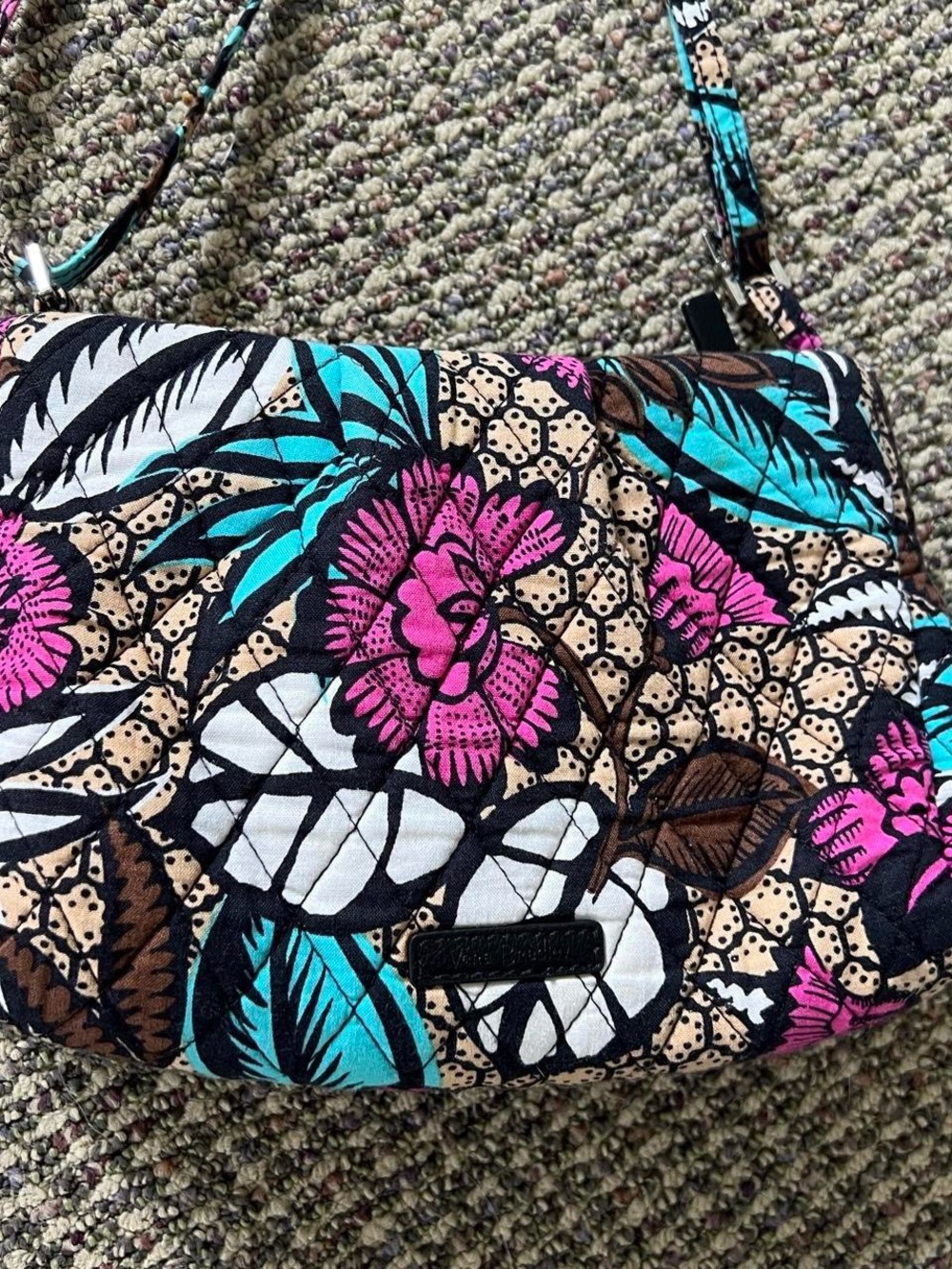 Vera Bradley Floral Quilted Crossbody in Pink, Teal & Brown